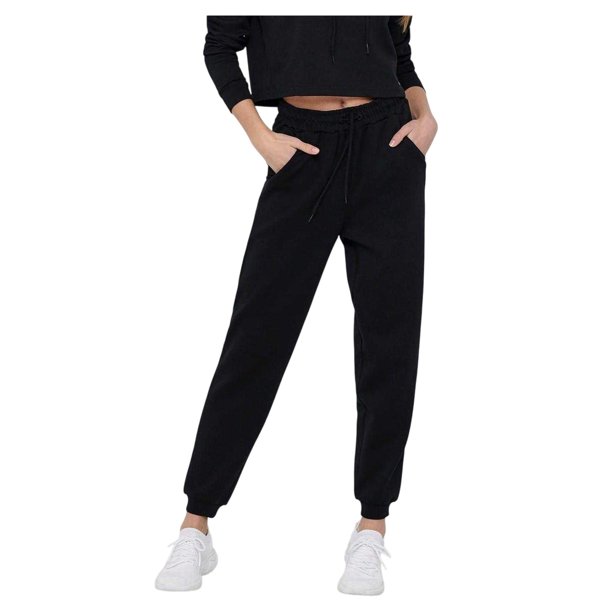 Black Melange - Side - Only Play Womens-Ladies Cuffed High Waist Sweatpants