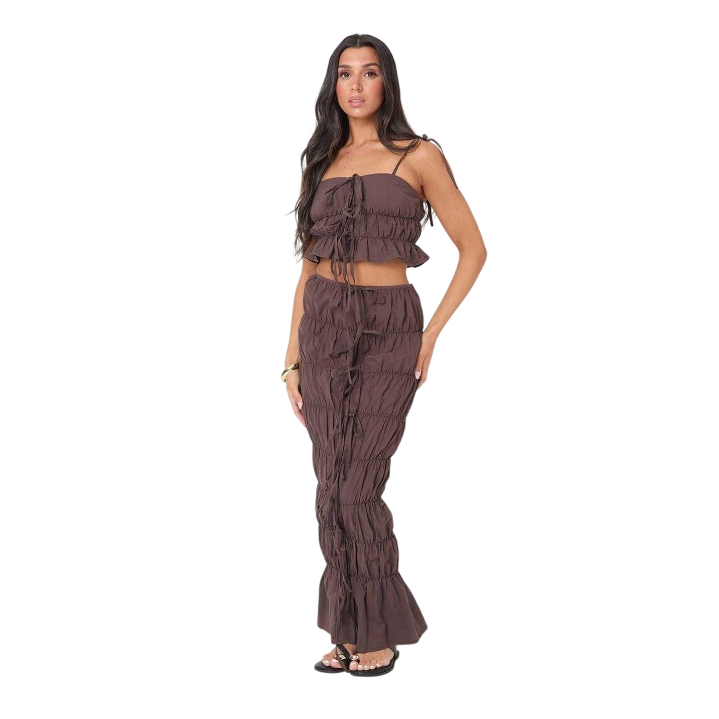 Chocolate - Side - I Saw It First Womens-Ladies Poplin Maxi Skirt