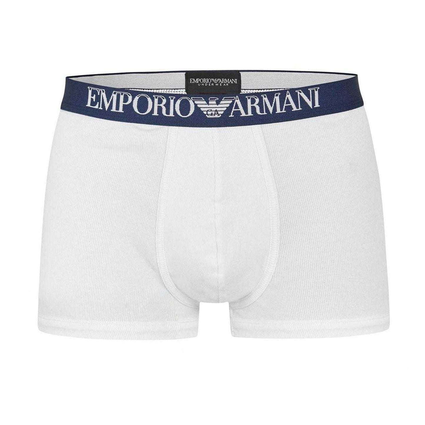 Navy-White - Side - Emporio Armani Mens Cotton Boxer Briefs