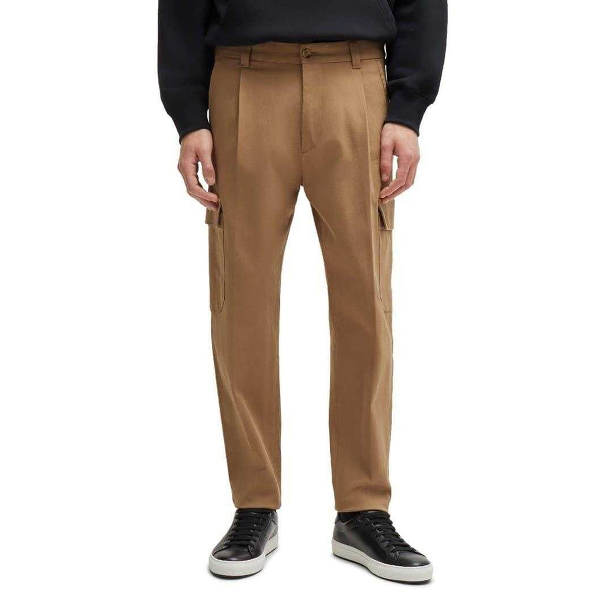 Beige - Side - Boss Mens C-Perin Cargo Tapered Combat Trousers