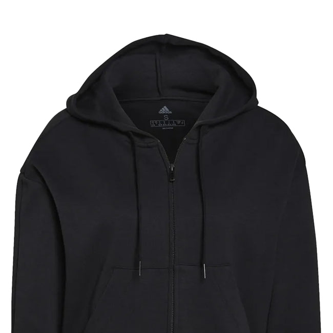 Black - Back - Adidas Womens-Ladies Essentials Striped Loose Fit Full Zip Hoodie