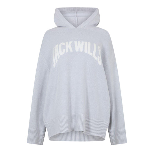 Grey Marl - Front - Jack Wills Womens-Ladies Logo Drop Shoulder Long-Sleeved Hoodie