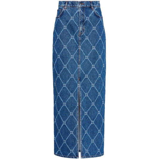 Blue - Front - Hugo Womens-Ladies Denim Slim Maxi Skirt