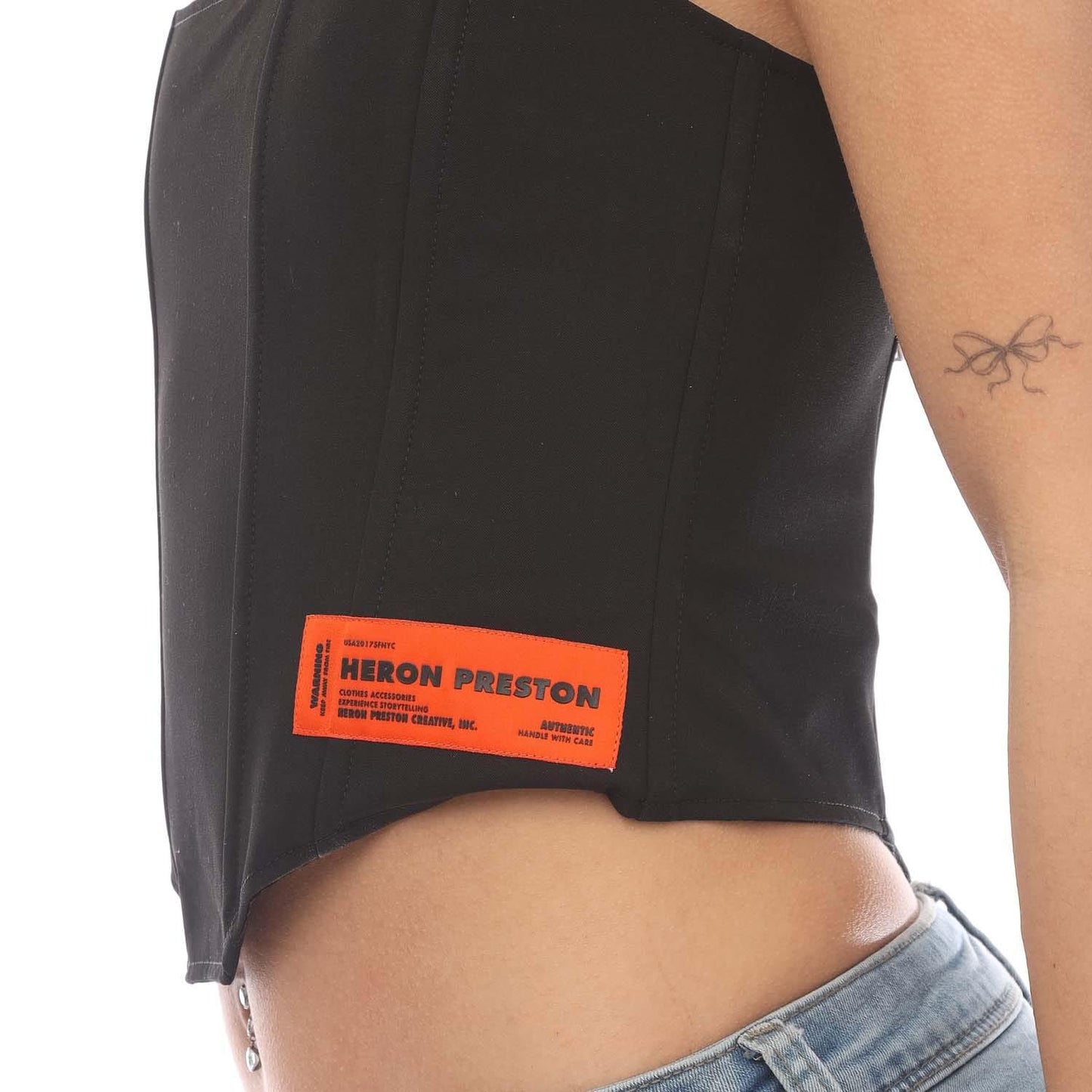 Black - Side - Heron Preston Womens-Ladies Zipped Corset Top