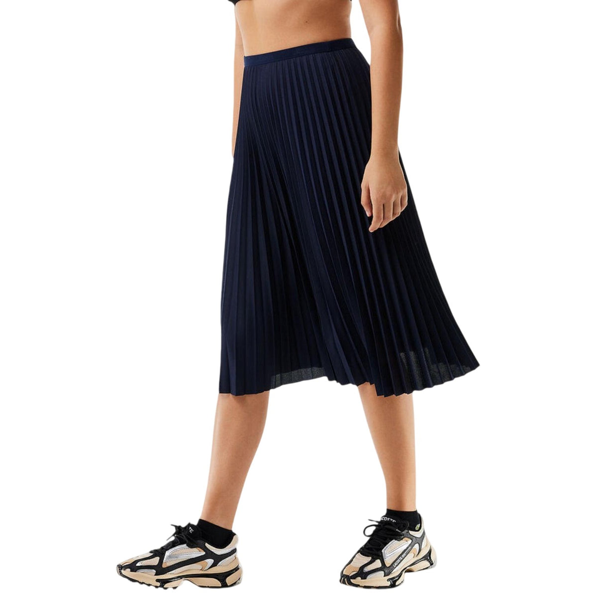 Navy Blue - Side - Lacoste Womens-Ladies Pleated Polyester Midi Skirt