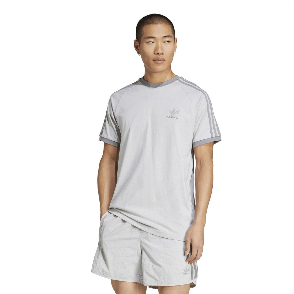 Grey - Pack Shot - Adidas Mens 3 Stripes Cotton T-Shirt