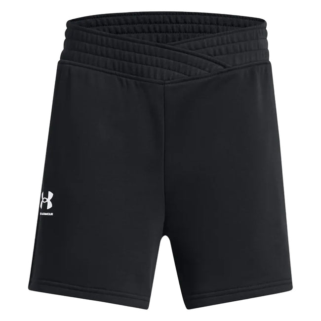 Black - Front - Under Armour Girls Rival Terry Cross Front Shorts