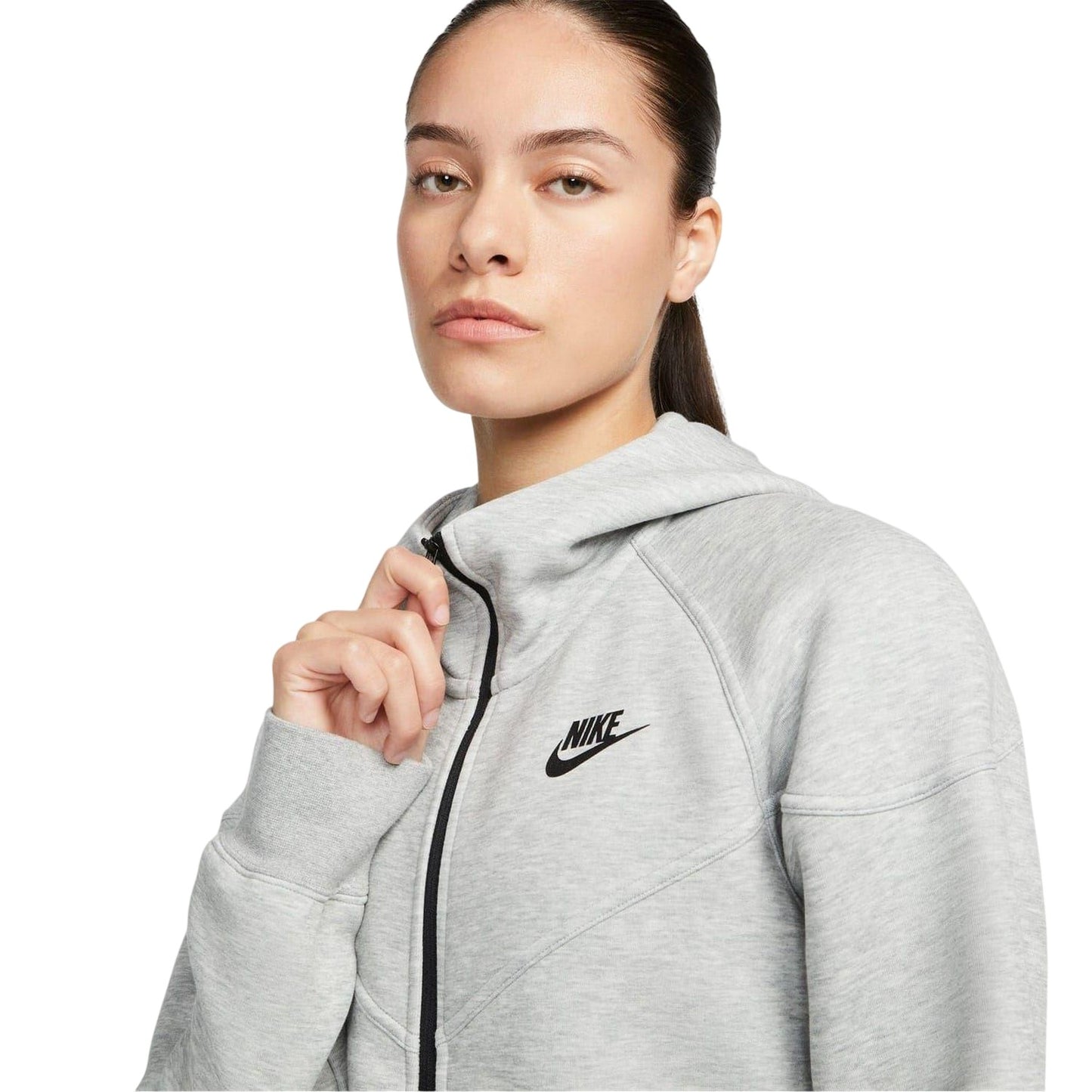 Grey - Side - Nike Womens-Ladies Windrunner Tech Fleece Full Zip Hoodie