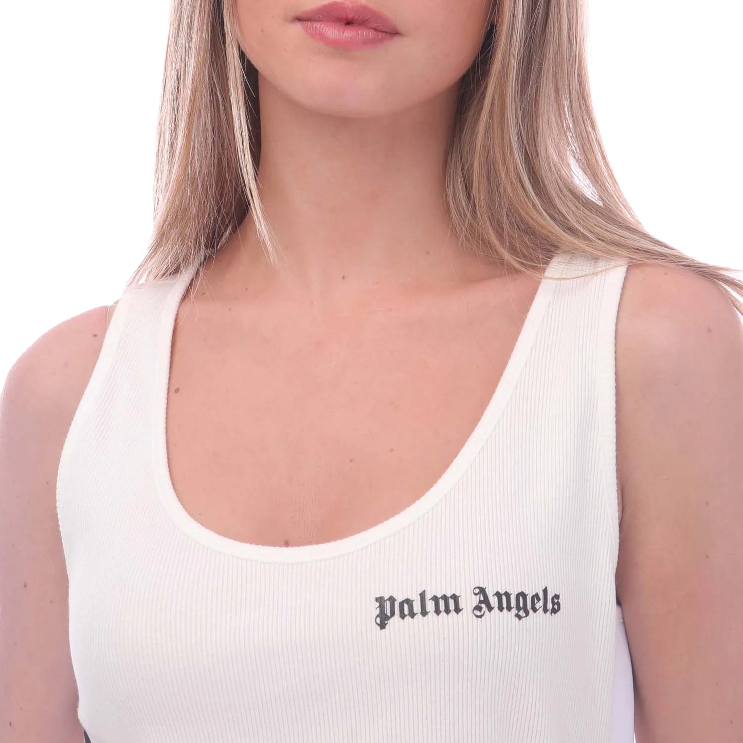 White-Black - Side - Palm Angels Womens-Ladies Classic Logo Tank Top