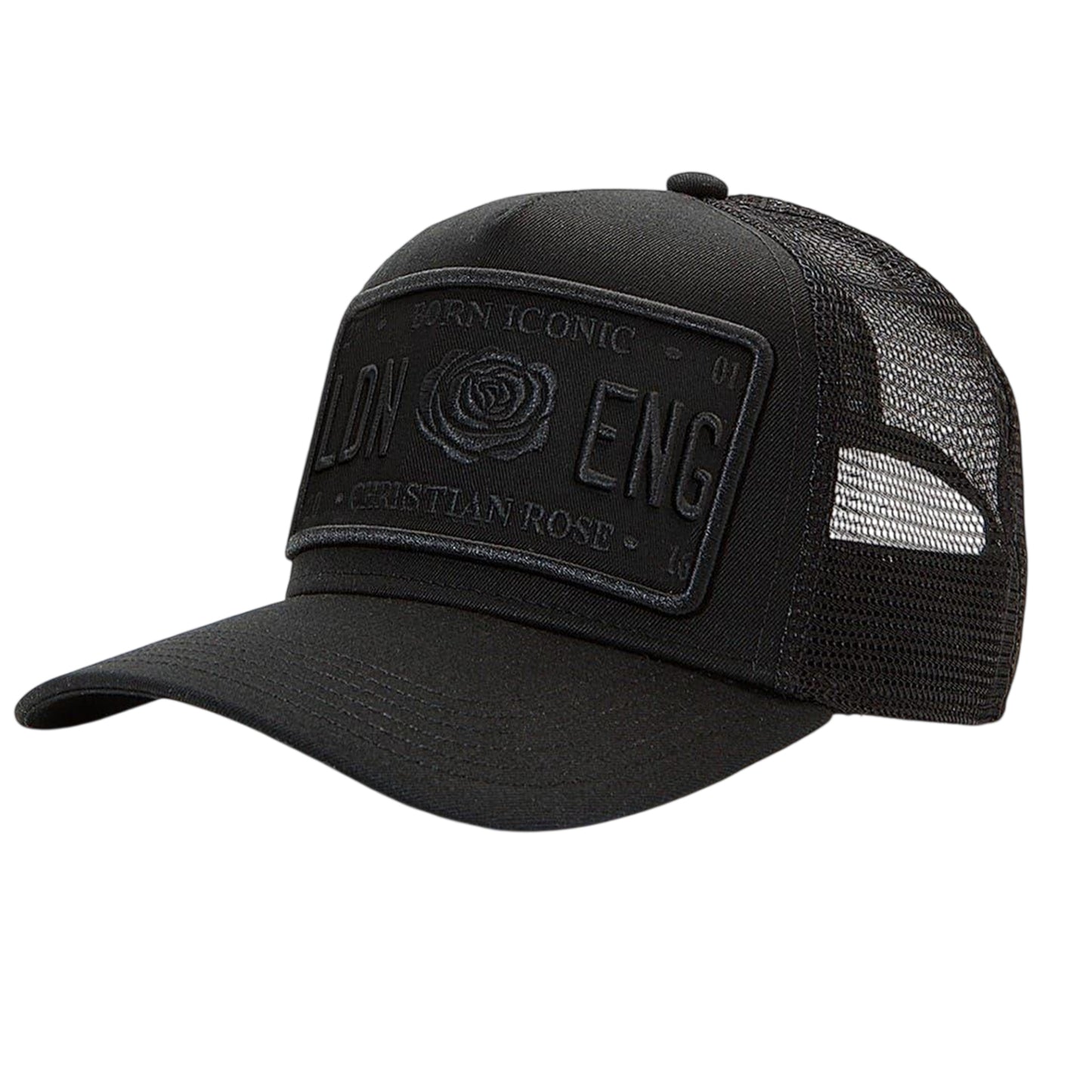 Black - Side - Christian Rose Baby Trucker Cap