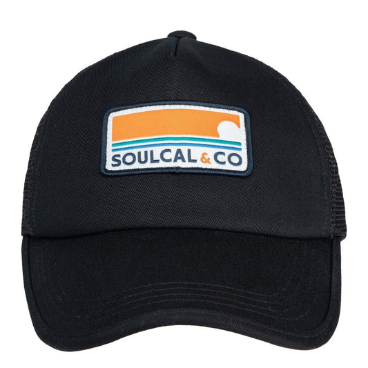 Black - Front - SoulCal Mens Embroidered Patch Trucker Cap
