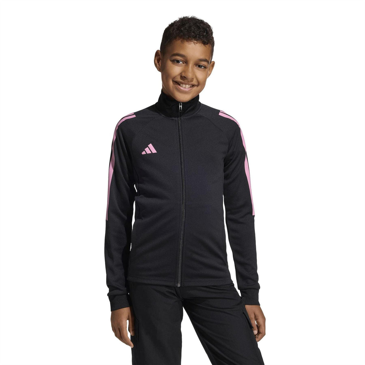 Black-Pink - Pack Shot - Adidas Childrens-Kids Sereno 3 Stripes Track Jacket