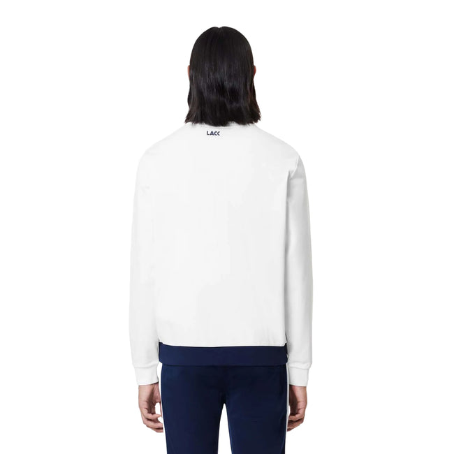 White-Navy - Back - Lacoste Mens Interlock Stretch Tennis Sweatshirt