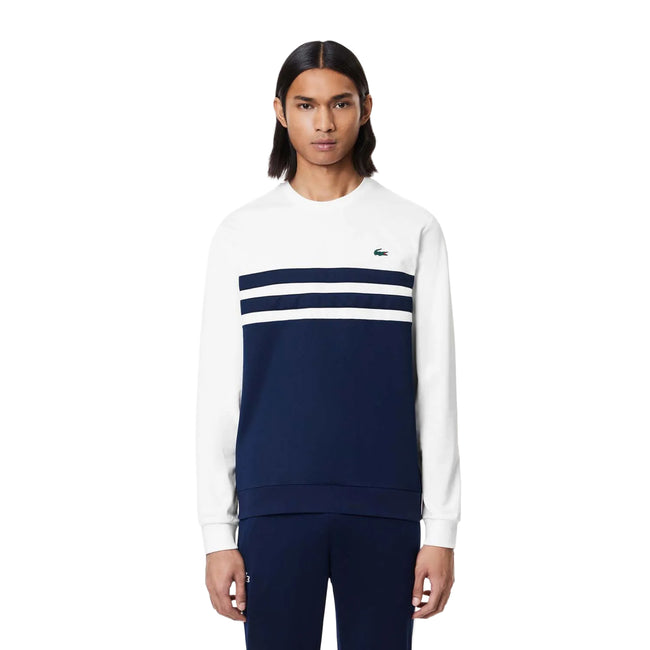 White-Navy - Side - Lacoste Mens Interlock Stretch Tennis Sweatshirt