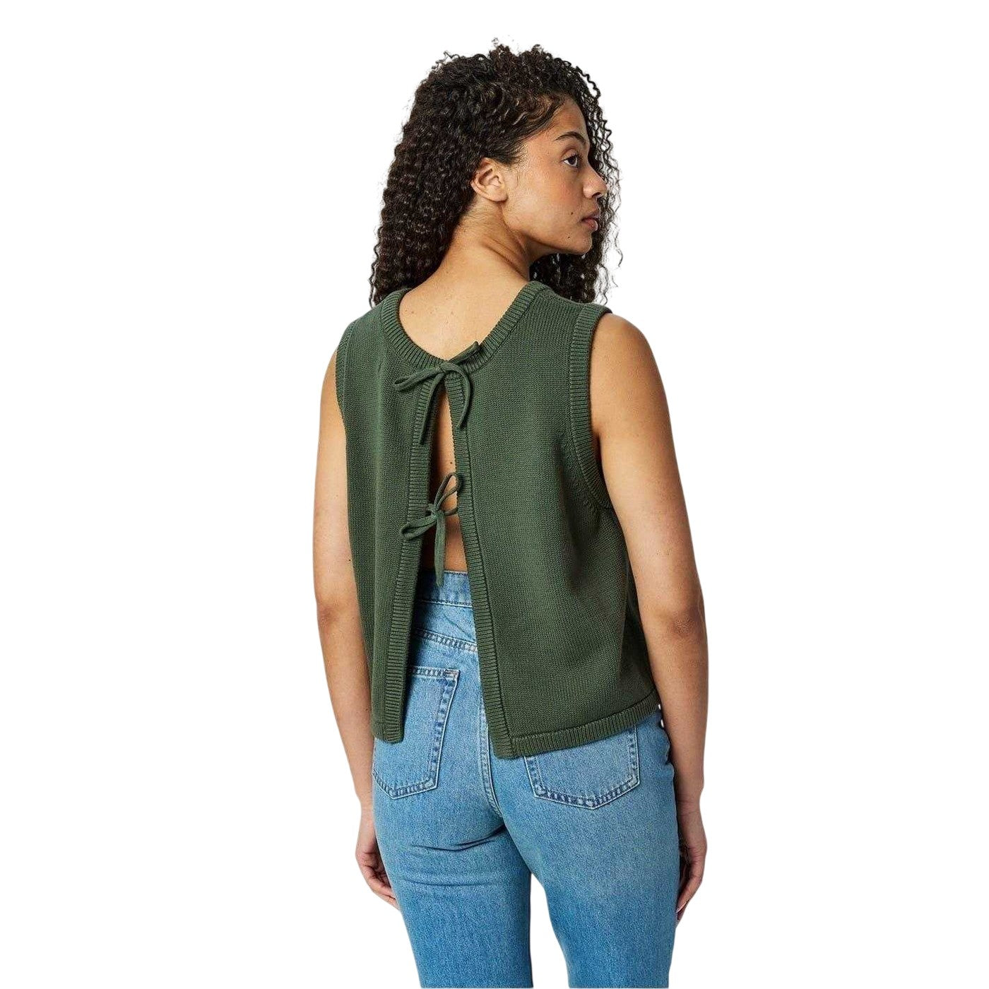 Khaki Green - Pack Shot - Jack Wills Womens-Ladies Embroidered Logo Tie Back Vest Top
