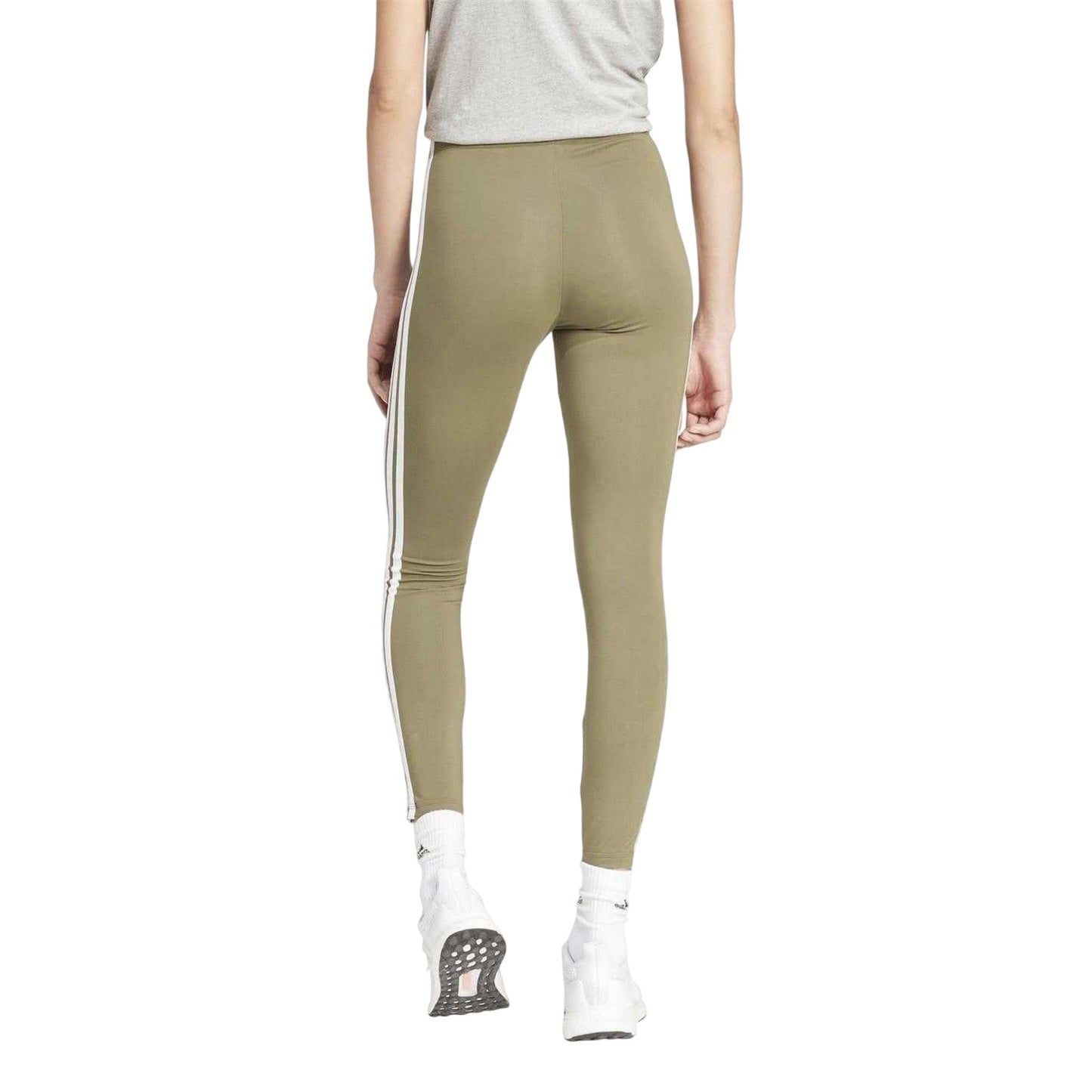Olive - Back - Adidas Womens-Ladies 3 Stripes Workout Leggings