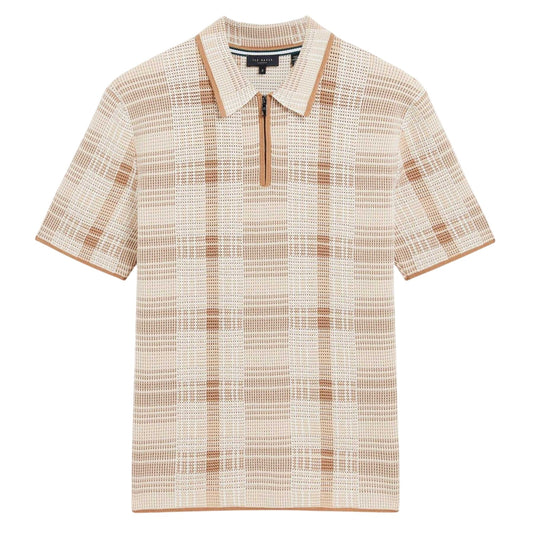 Taupe - Front - Ted Baker Mens Checked Polo Shirt
