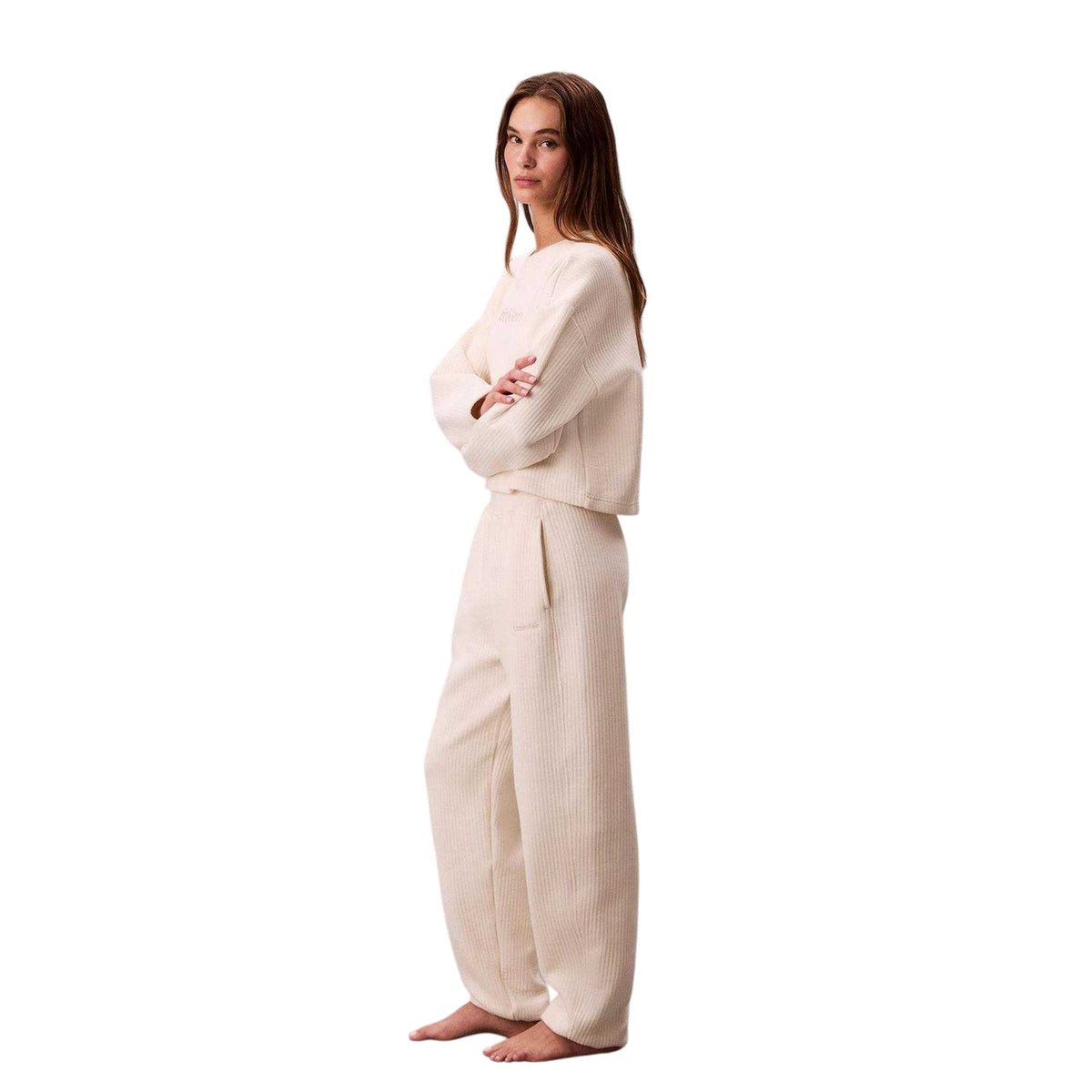 Ivory - Back - Calvin Klein Womens-Ladies Quilted Jogging Bottoms