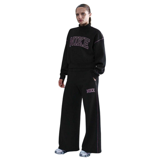 Black-Pink - Front - Nike Womens-Ladies Logo Outline Wide Leg Tracksuit Bottoms