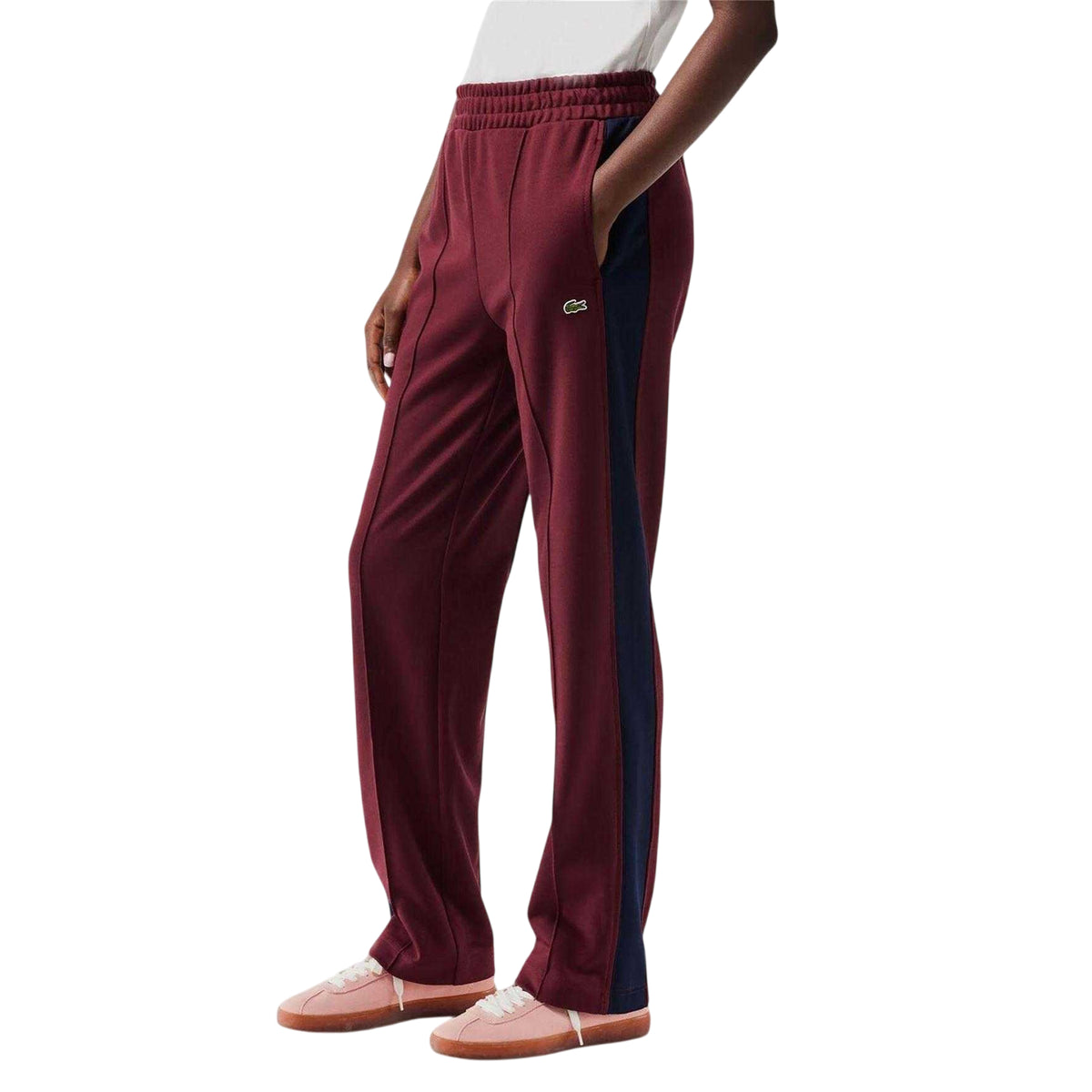 Red - Side - Lacoste Womens-Ladies Organic Cotton Side Stripe Joggers
