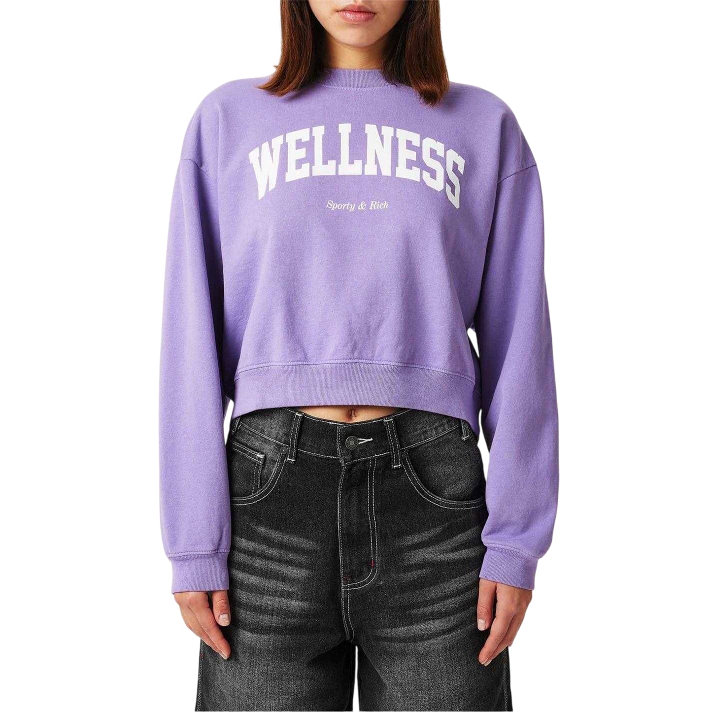 Violet - Side - Wellness Womens-Ladies Crew Neck Crop Sweatshirt