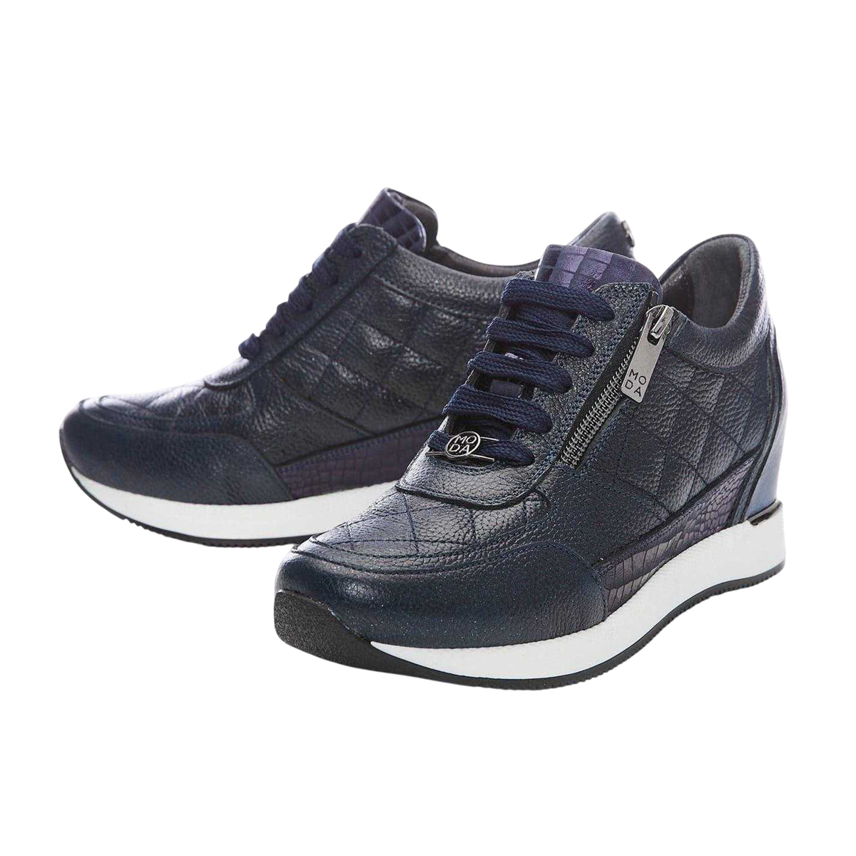 Navy - Lifestyle - Mod Womens-Ladies Quilted Leather Hidden Wedge Trainers