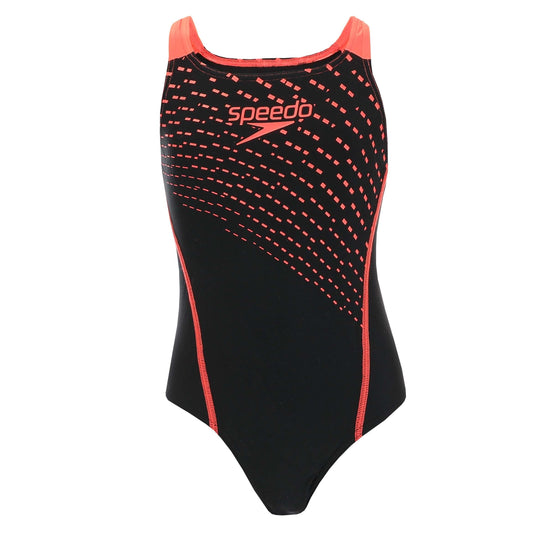Black-Red - Front - Speedo Girls Eco Endurance Medalist One Piece Swimsuit