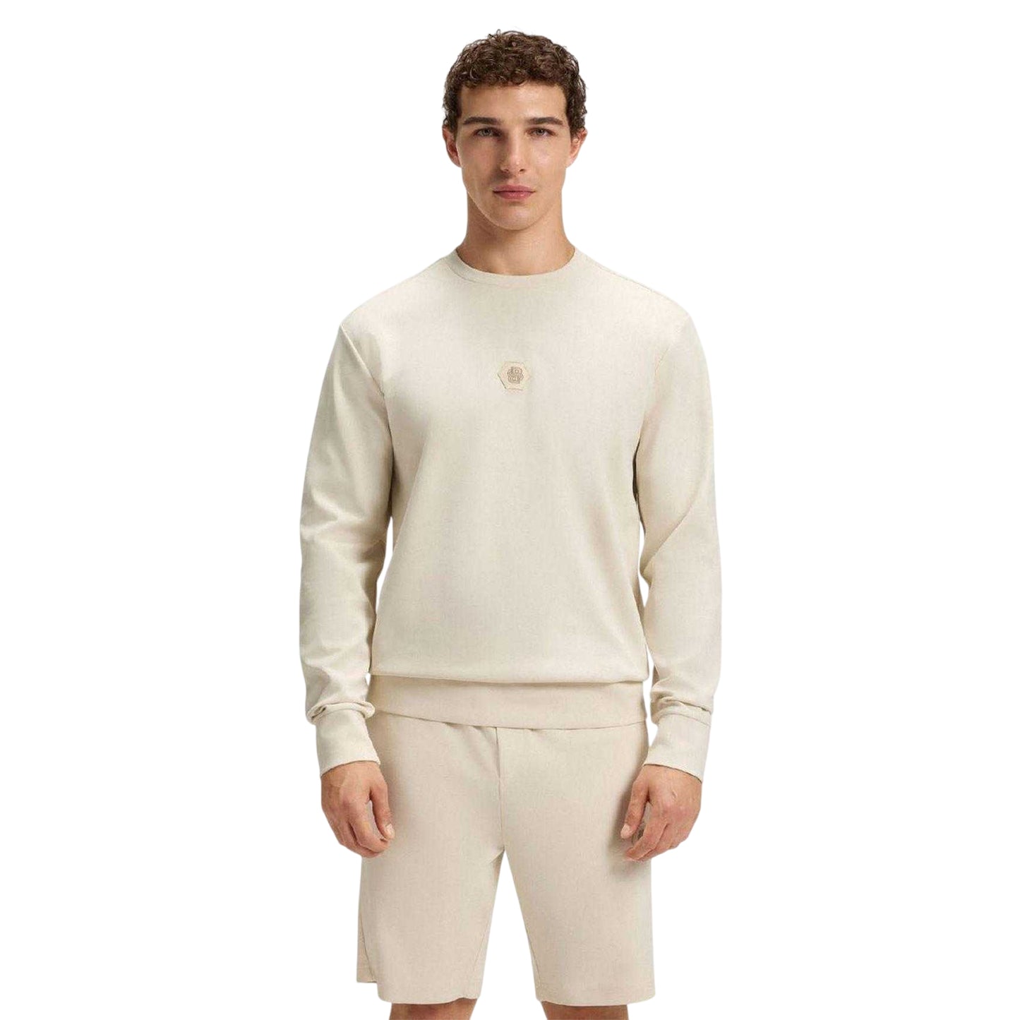 White - Side - Boss Mens CN Future Cotton Blend Sweatshirt