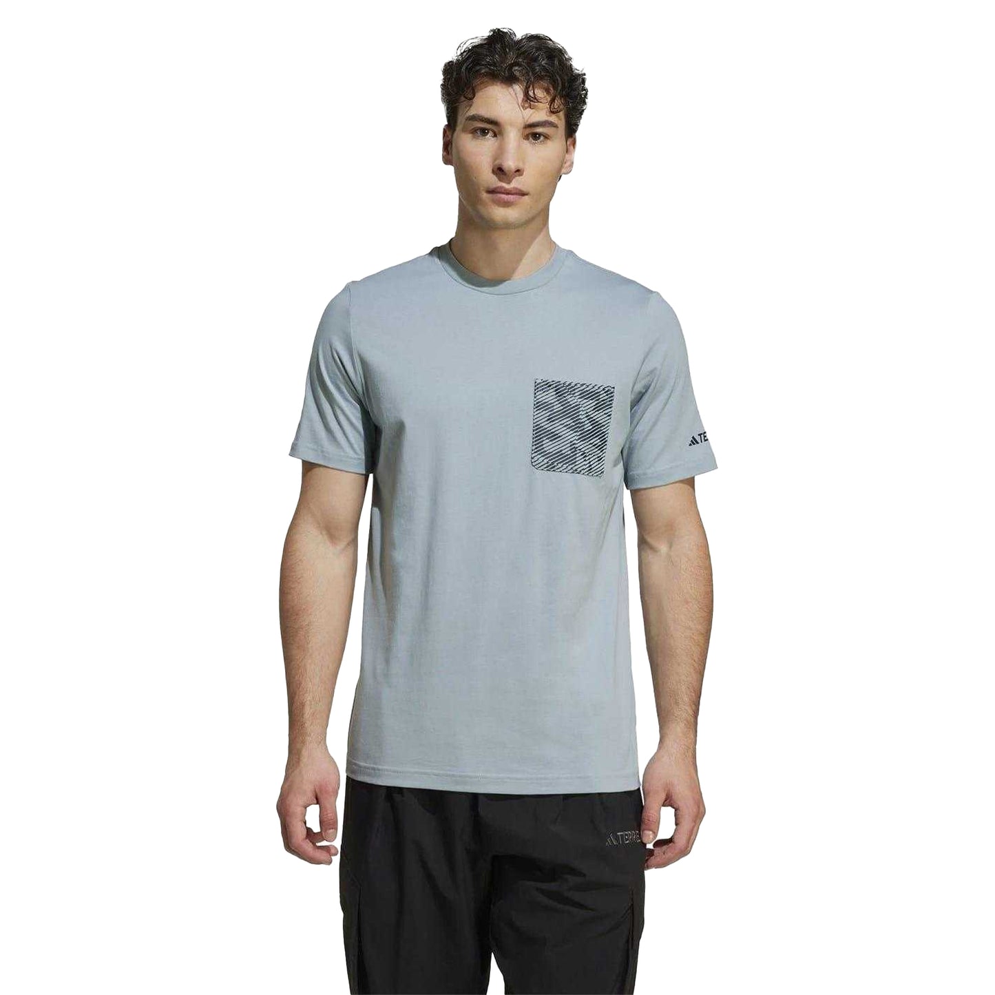 Grey - Side - Adidas Mens Puzzle Cotton Pocket T-Shirt