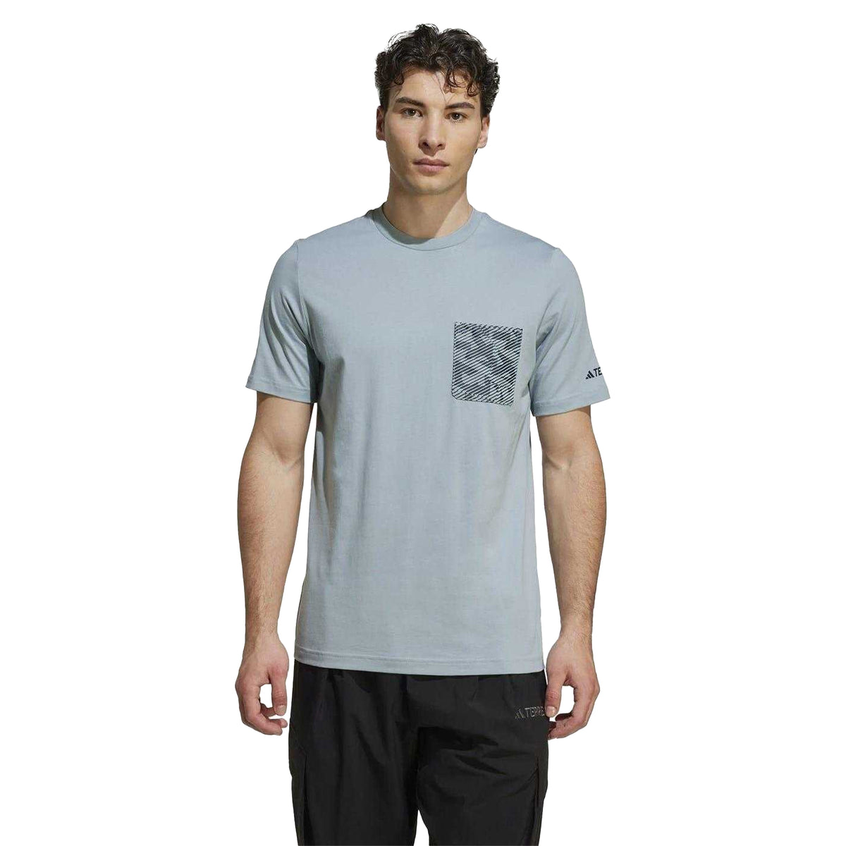 Grey - Side - Adidas Mens Puzzle Cotton Pocket T-Shirt
