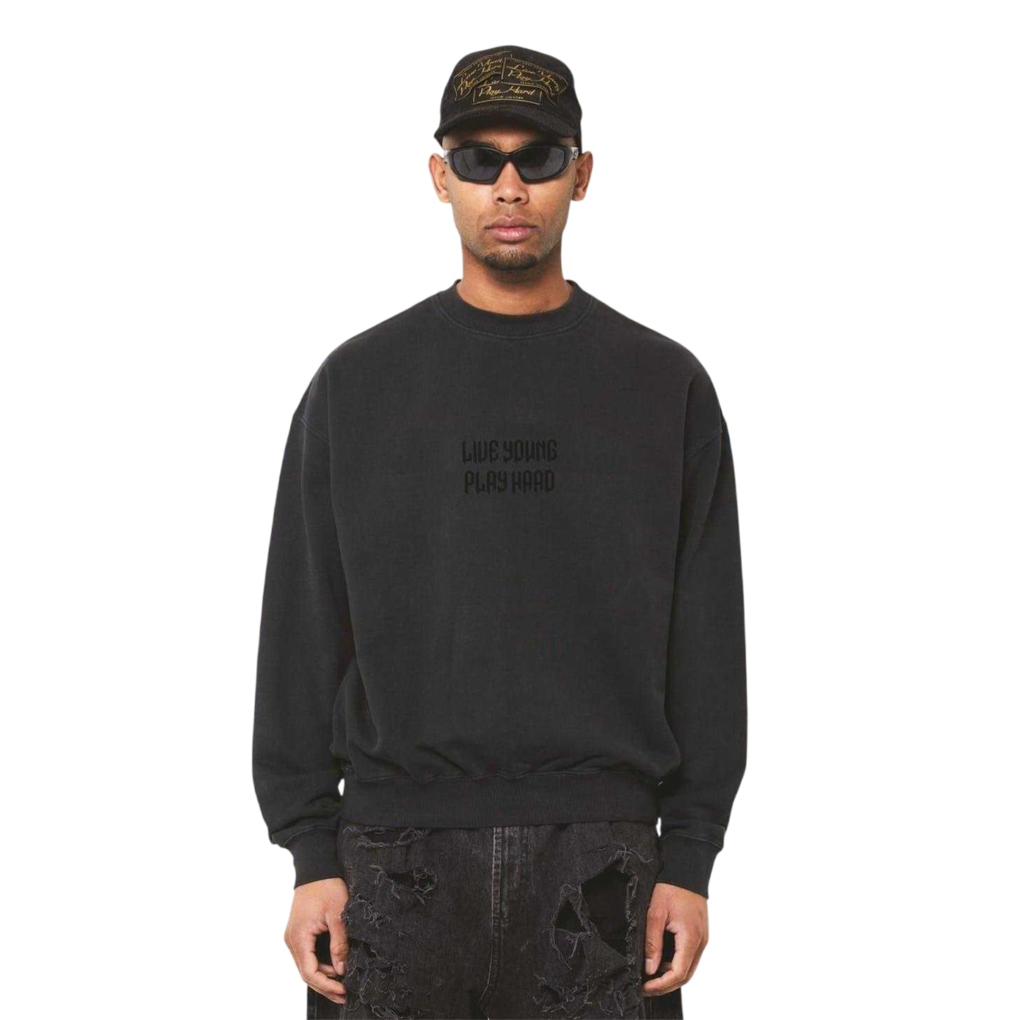 Black - Side - LY Mens Punk Crew Neck Long-Sleeved Sweatshirt