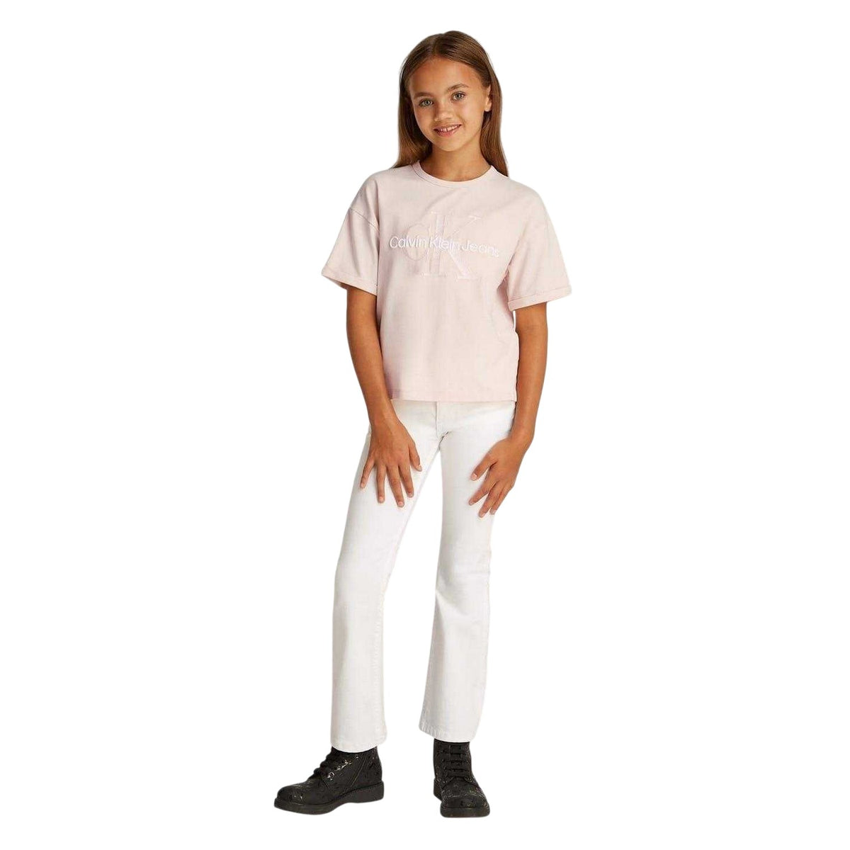 Peony - Side - Calvin Klein Girls Monogram Regular Short-Sleeved T-Shirt