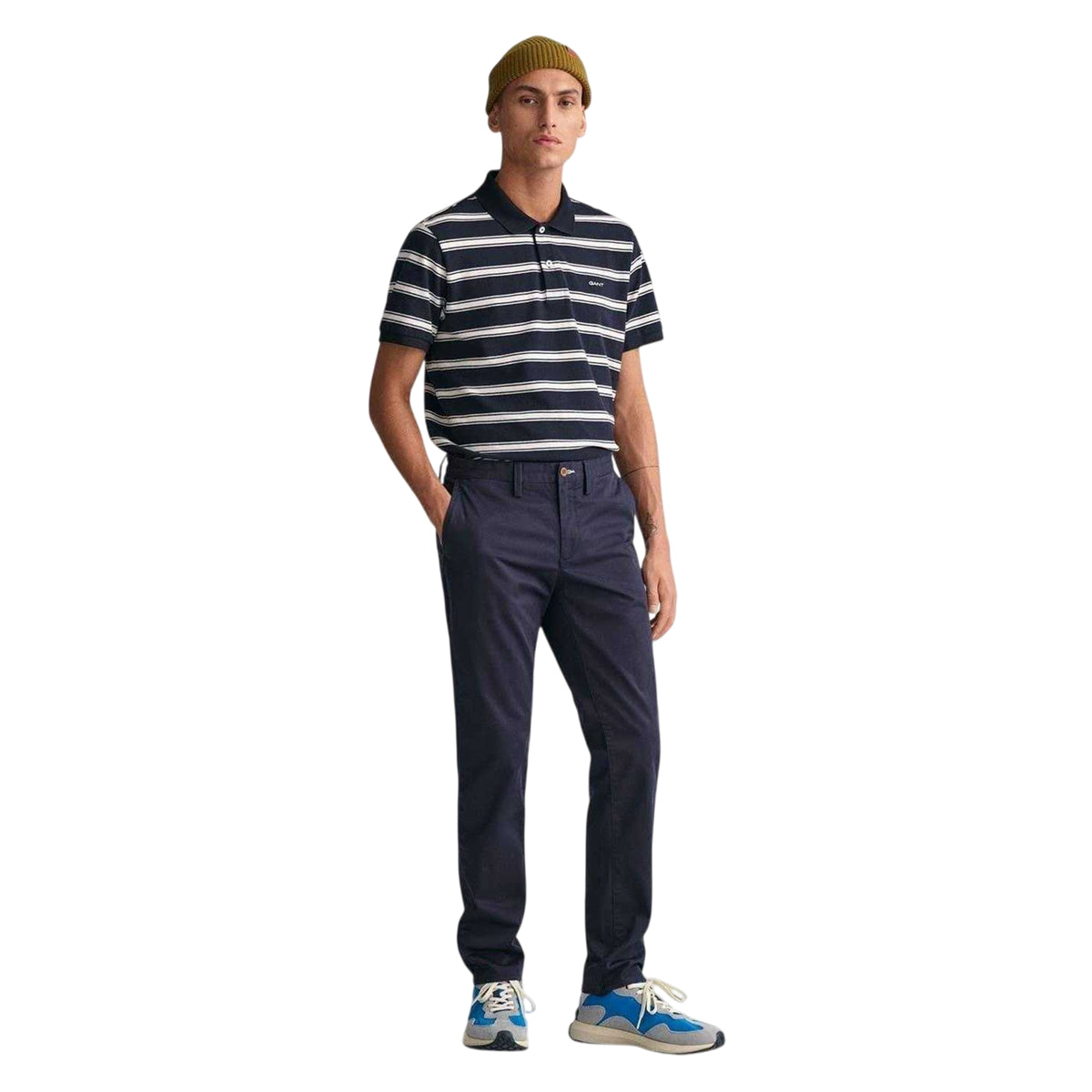 Navy - Side - Gant Mens Twill Slim Chinos