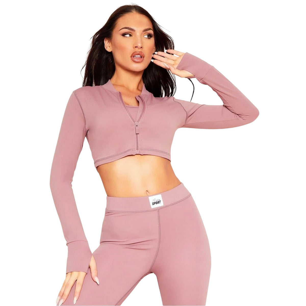 Rose - Back - Missy Empire Womens-Ladies Logo Cropped Fitted Long-Sleeved Gym Jacket