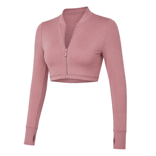 Rose - Front - Missy Empire Womens-Ladies Logo Cropped Fitted Long-Sleeved Gym Jacket