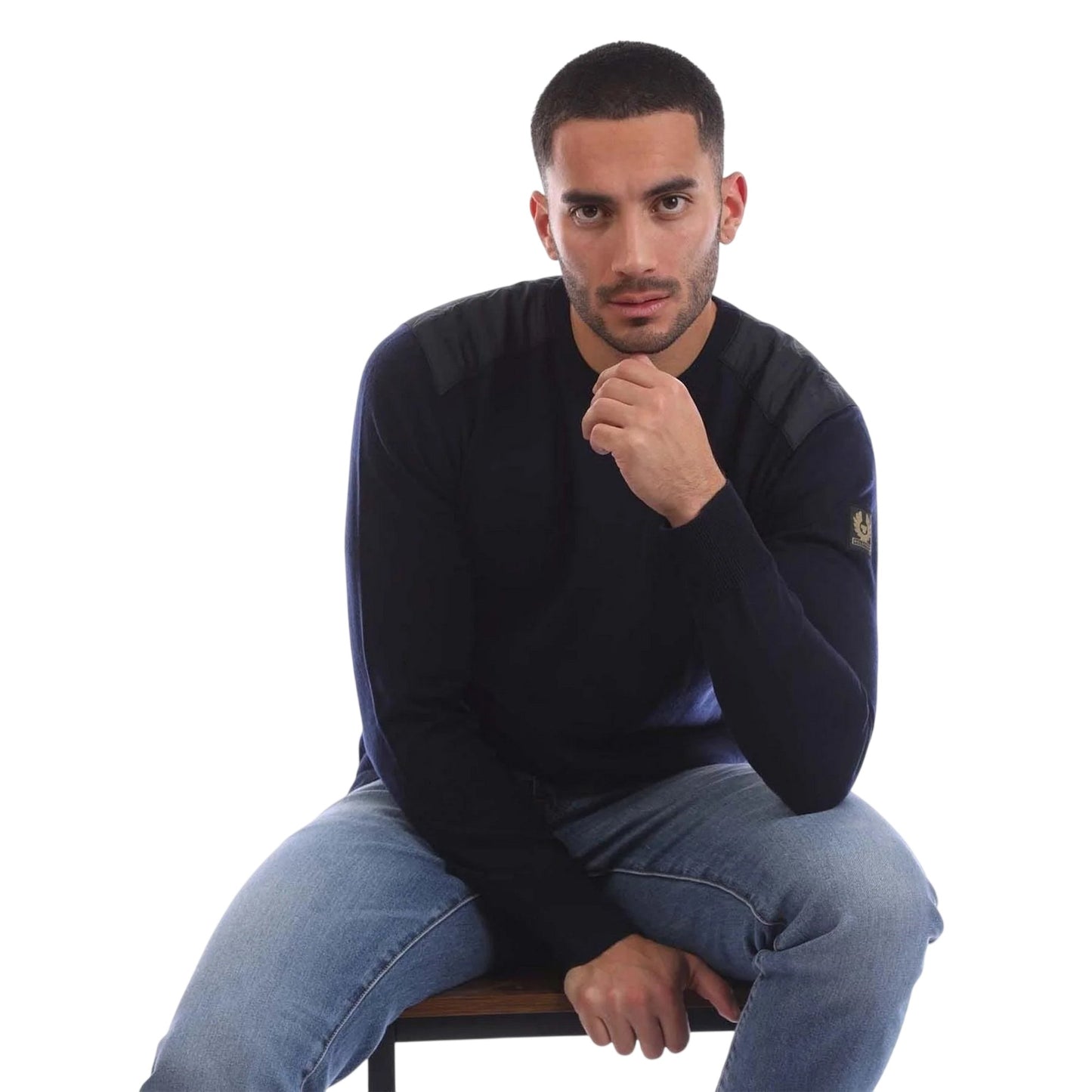 Navy - Lifestyle - Belstaff Mens Wool Regular Jumper