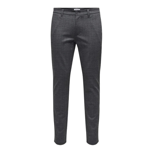 Grey - Front - Only Mens Plaid Slim Chinos