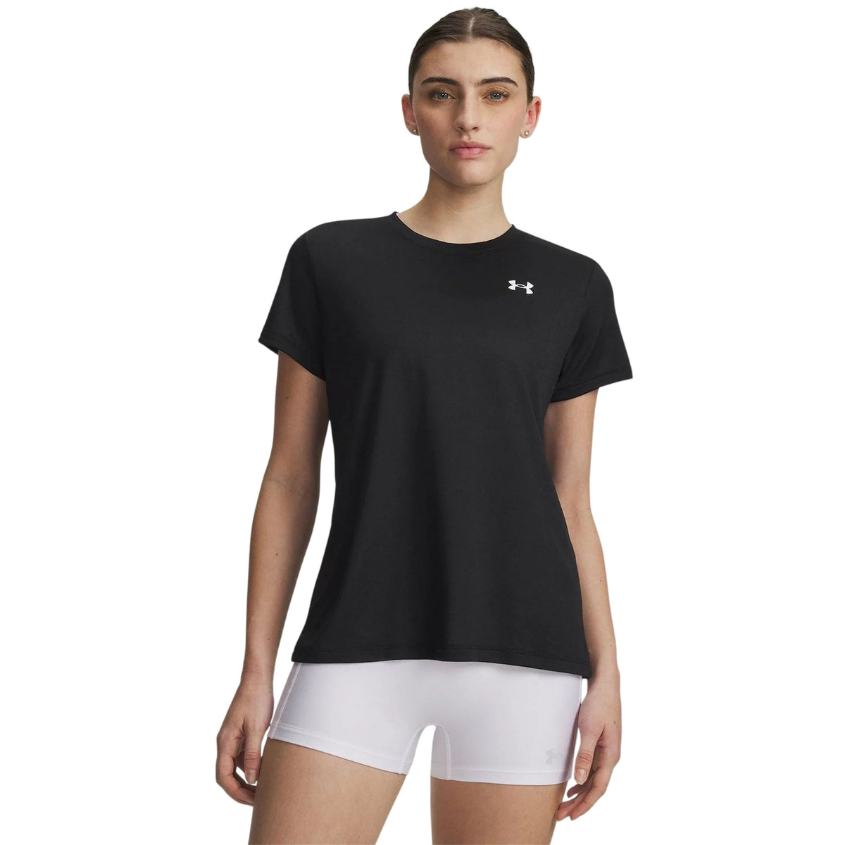 Black-White - Side - Under Armour Womens-Ladies Tech T-Shirt