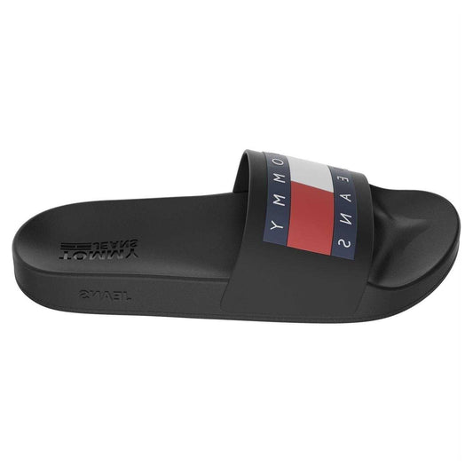 Black - Front - Tommy Jeans Mens Flag Logo Moulded Footbed Sliders