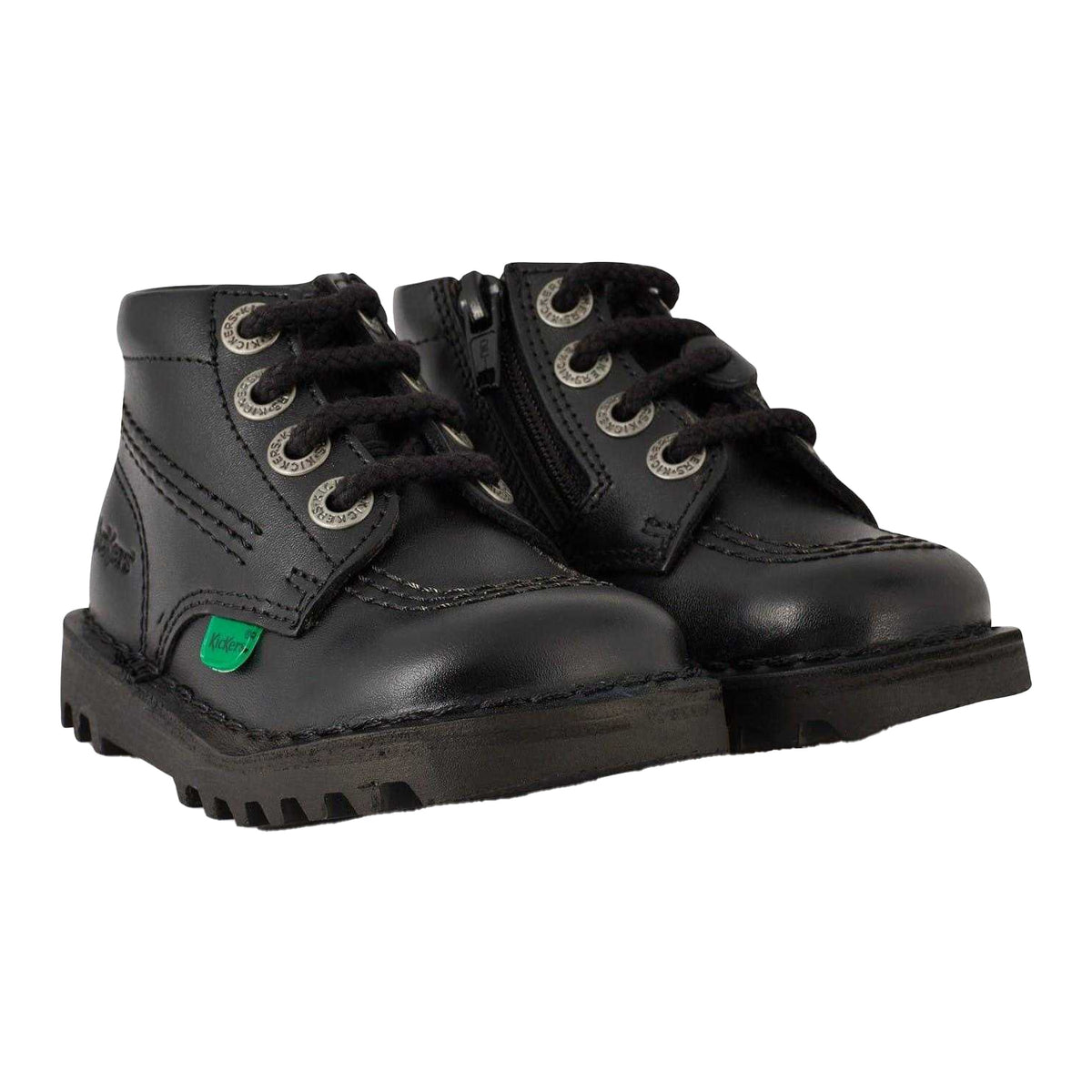 Black - Lifestyle - Kickers Baby Leather Side Zip Ankle Boots