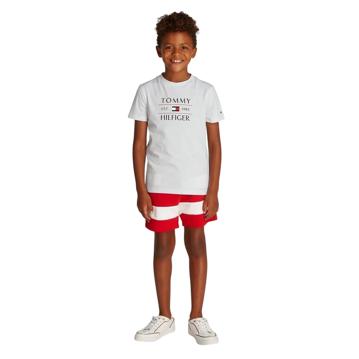 White - Lifestyle - Tommy Hilfiger Childrens-Kids Logo Regular Short-Sleeved T-Shirt