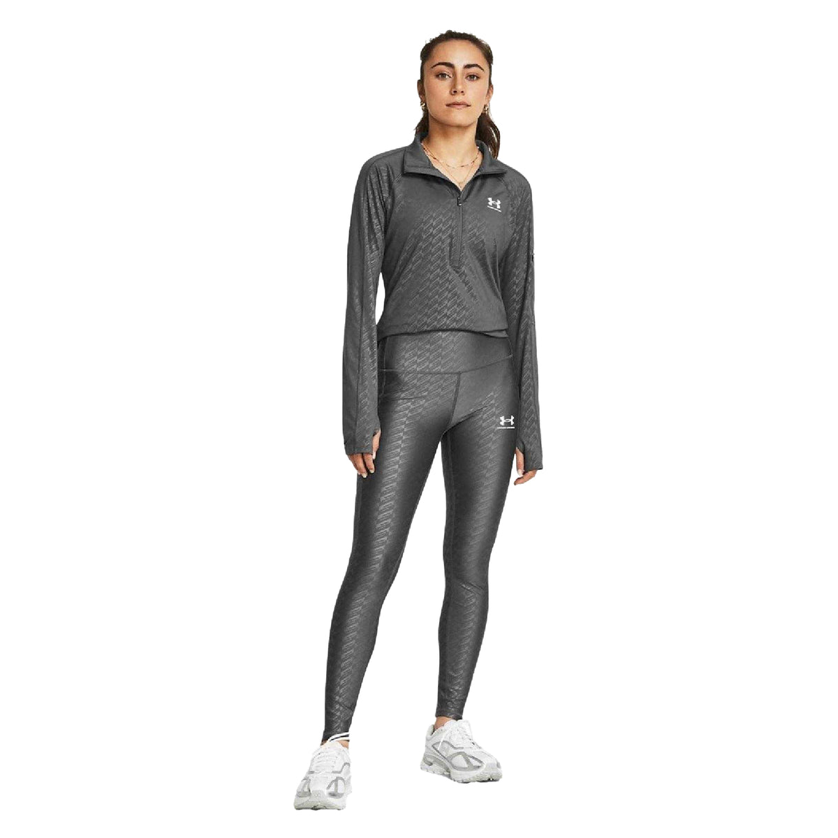 Grey - Pack Shot - Under Armour Womens-Ladies HeatGear High Waist Leggings
