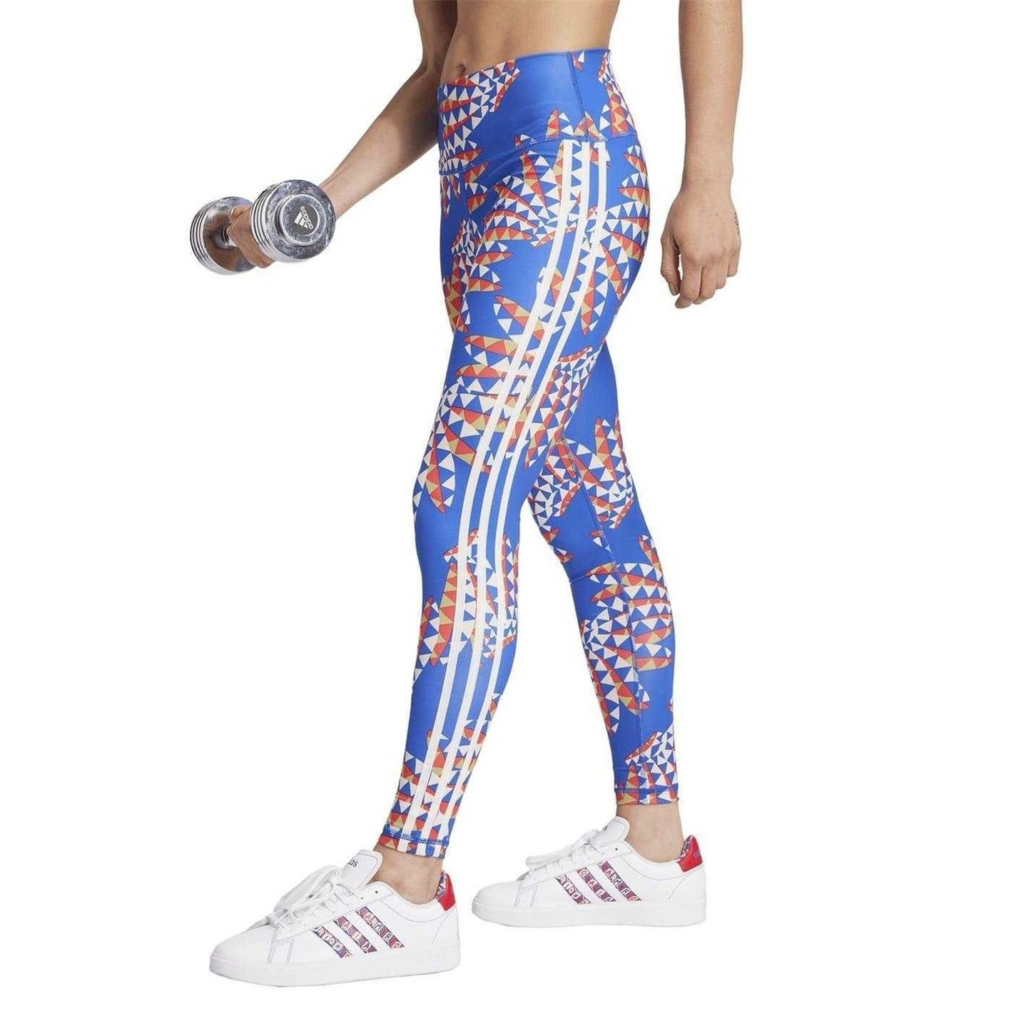 Blue - Side - Adidas Womens-Ladies Geometric Leggings