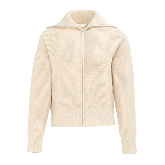 Cream - Front - Miso Womens-Ladies Ribbed Full Zip Regular Casual Cardigan