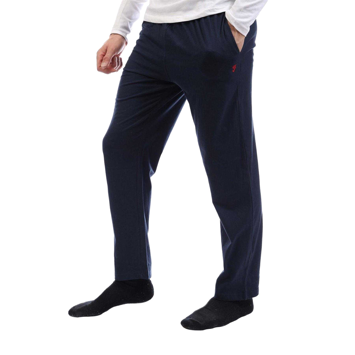White-Navy - Lifestyle - Farah Mens Cotton Long-Sleeved Loungewear Set