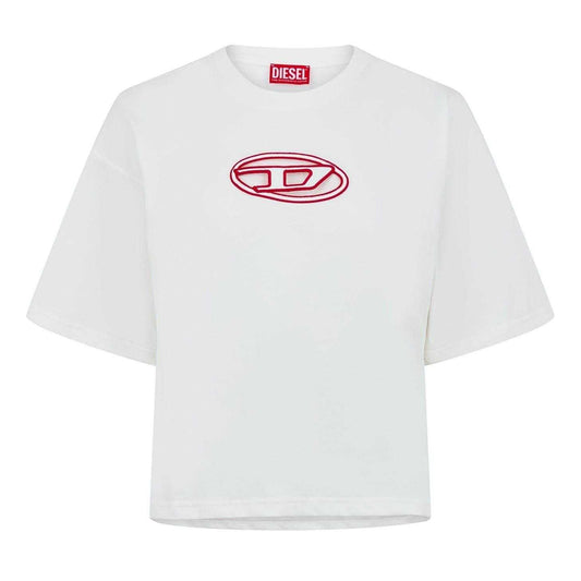 White - Front - Diesel Womens-Ladies Oval Logo Oversized Crop T-Shirt