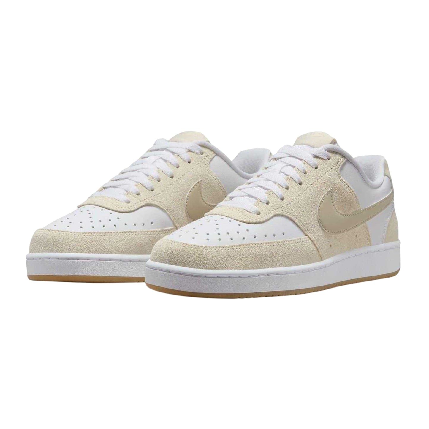 White-Beige - Pack Shot - Nike Womens-Ladies Court Vision Leather Trainers