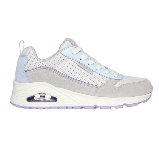 Grey-Light Blue - Front - Skechers Womens-Ladies Uno Stand On Air Suede Trainers