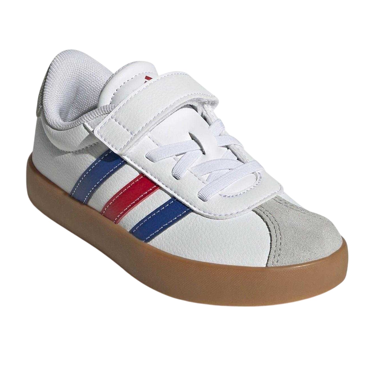 White-Royal Blue-Red - Pack Shot - Adidas Boys VL Court 3.0 3 Stripes Suede Trim Trainers