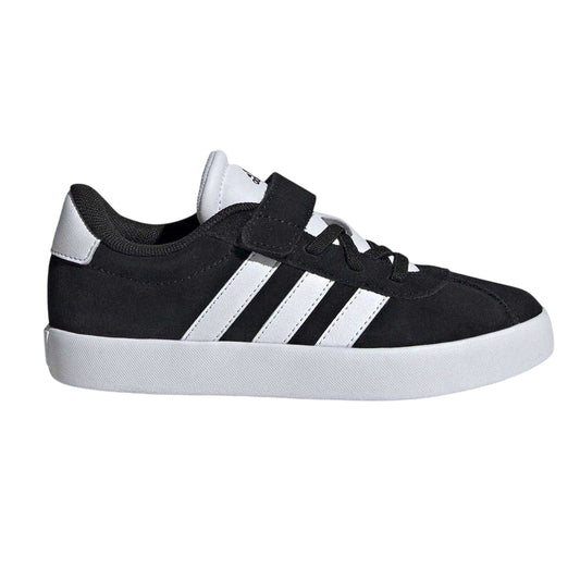 Black-White - Front - Adidas Boys VL Court 3.0 3 Stripes Suede Trim Trainers